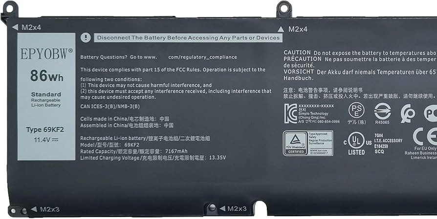 69KF2 Laptop Battery 86Wh Compatible with Dell Alienware M15 R3 / M15 R4 / M15 R5 / M15 R6 / M15 R7 / M16 R1 / M17 R3 / M17 R4 / Precision 5550 5560 5570 / XPS 9500 9510 9520 Series 8FCTC 70N2F